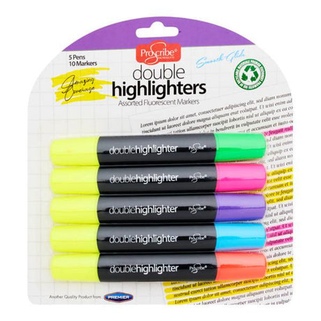 Pro:Scribe Double Ended Highlighter Markers - Pack of 5-Highlighters-Pro:Scribe | Buy Online at Stationery Shop