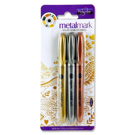 Pro:Scribe MetalMark Metallic Markers - Gold, Silber, Bronze - Pack of 3 | Stationery Shop UK