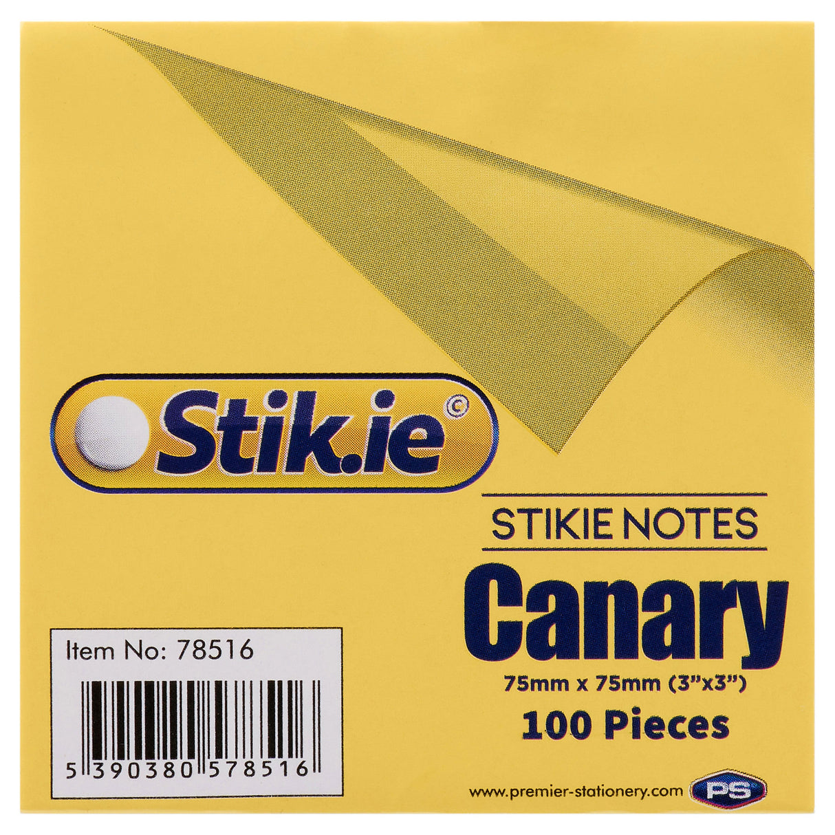 Stik-ie Notes 100 Sheets - 75mm x 75mm - Canary Yellow
