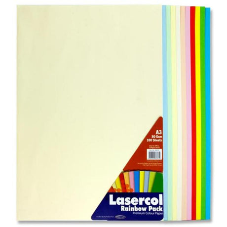 Lasercol A3 Colour Paper - 80gsm - Rainbow - 100 Sheets