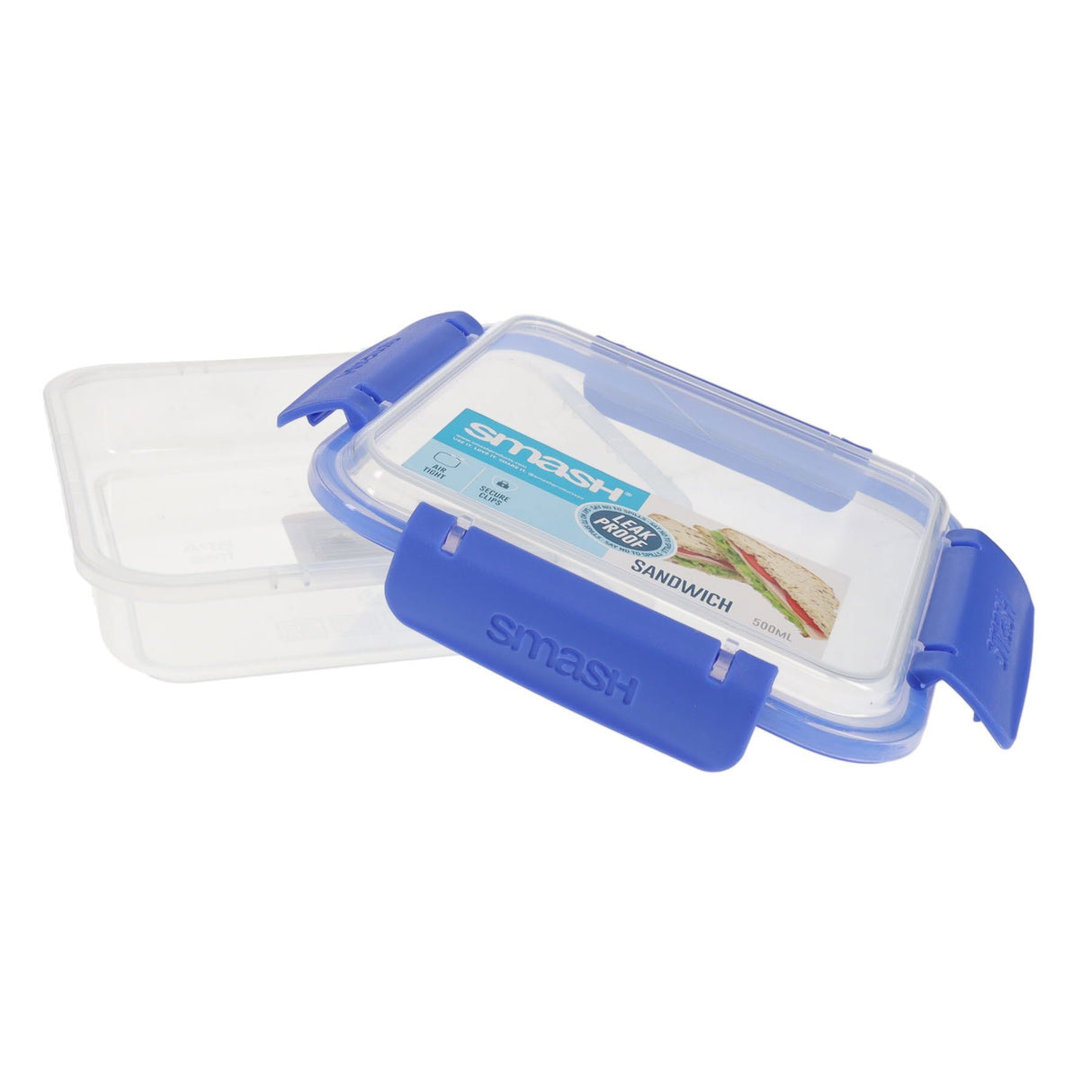 Smash Leakproof Sandwich Box - 500ml - Blue-Lunch Boxes-Smash|StationeryShop.co.uk