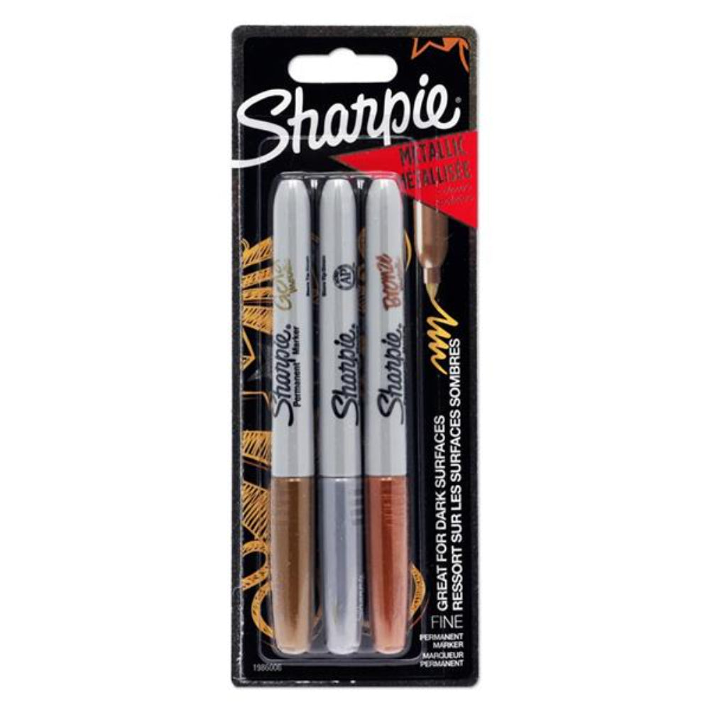 Sharpie Fine Tip Permanent Markers - Gold, Silver, Bronze - Pack of 3 | Stationery Shop UK
