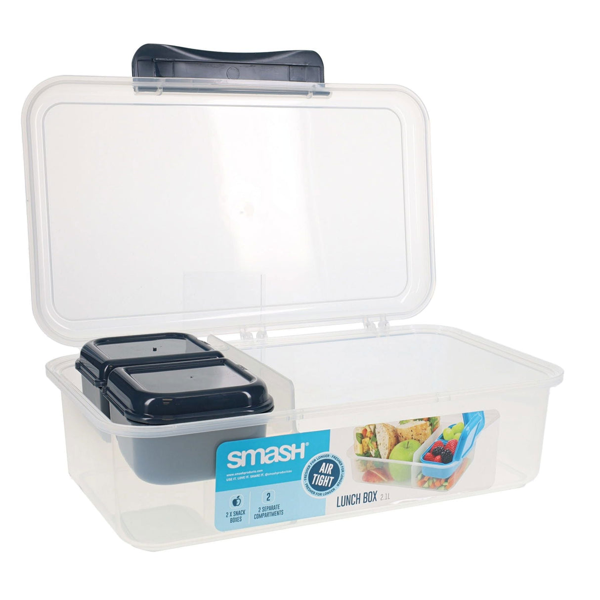 Smash Leakproof Box with Removable Compartment - 2.1L - Black | Stationery Shop UK