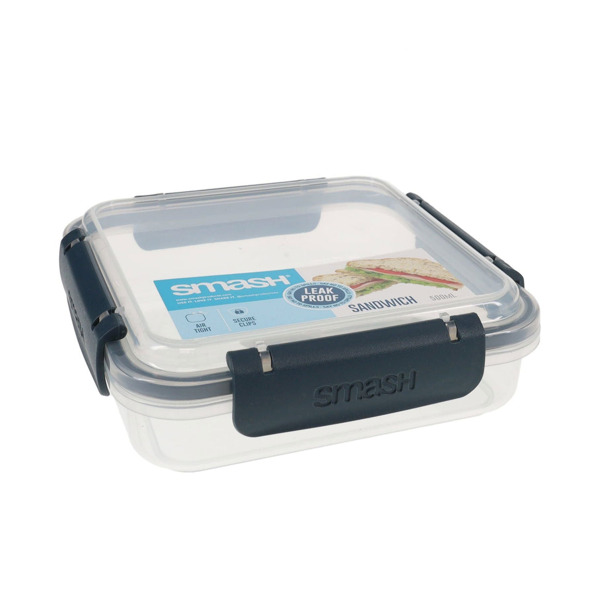 Smash Leakproof Sandwich Box - 500ml - Black-Lunch Boxes-Smash|StationeryShop.co.uk