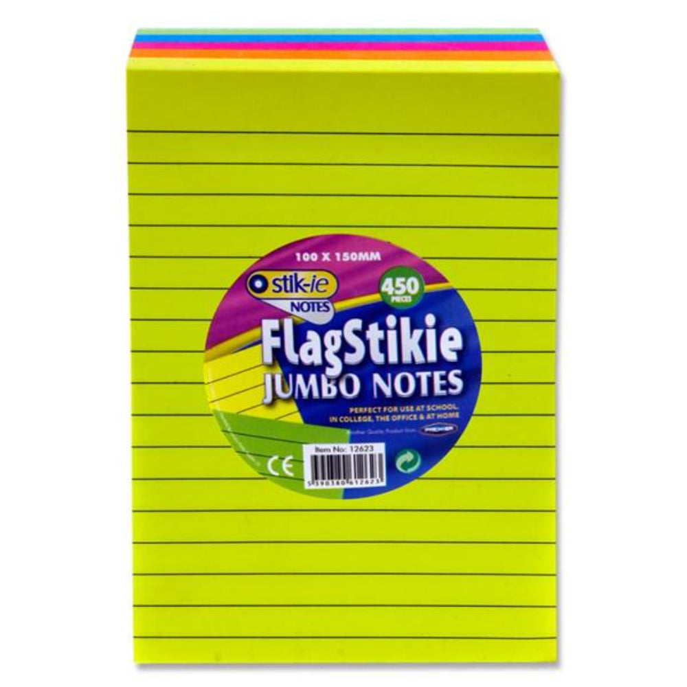 Stik-ie Block of 450 Sheets Flag Jumbo Notes - 5 Colour Rainbow-Sticky Notes-Stik-ie|StationeryShop.co.uk
