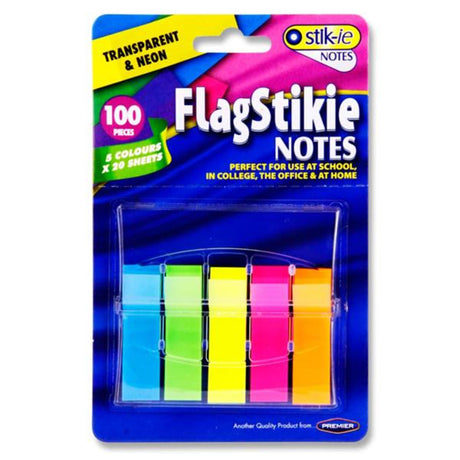 Stik-ie FlagStikie Notes - 100 Sheets - Transparent & Neon - Pack of 5 | Stationery Shop UK