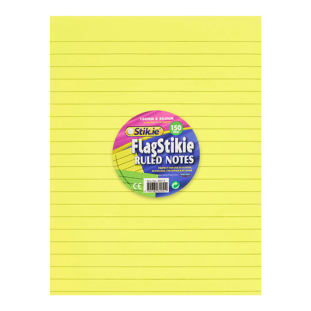 Stik-ie FlagStikie Ruled Notes - 150 Sheets - 150mm x 230mm - 5 Colour Rainbow | Stationery Shop UK