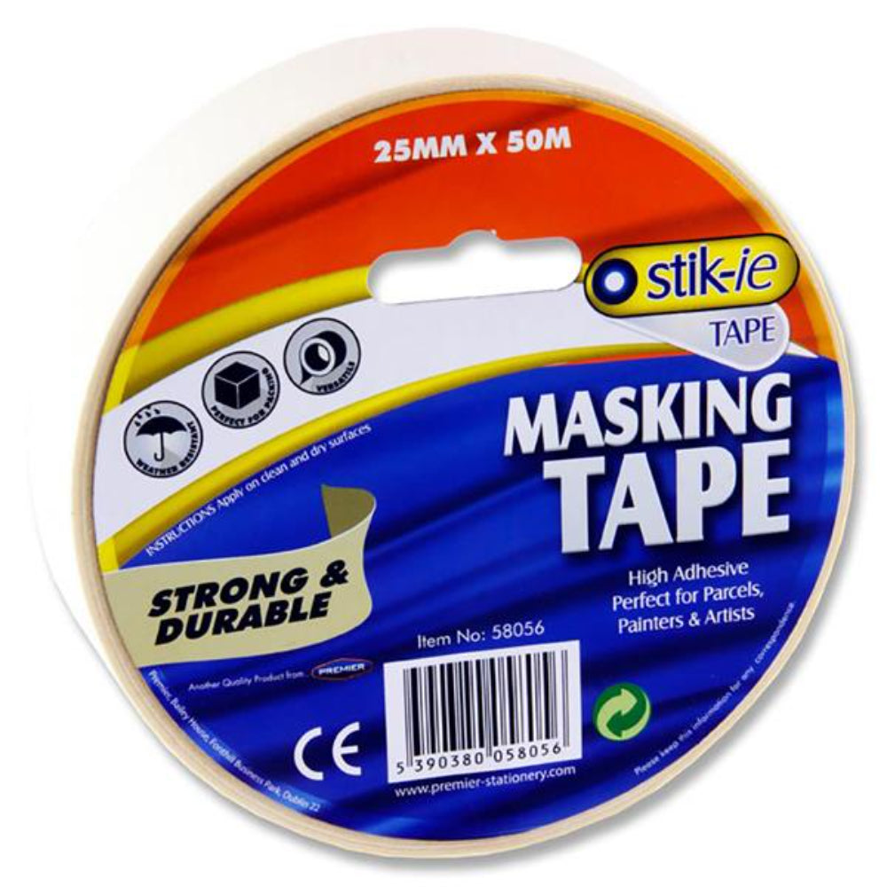 Stik-ie Masking Tape Roll - 50m x 25mm | Stationery Shop UK