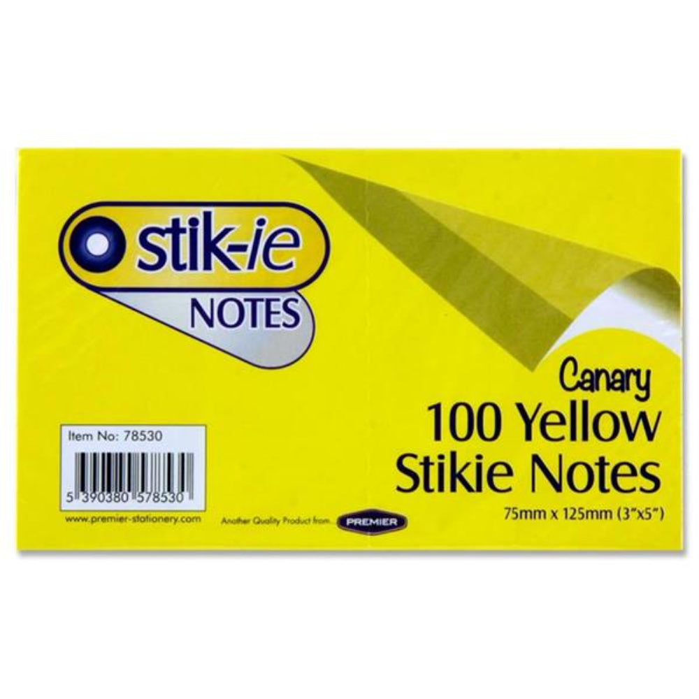 Stik-ie Notes - 75 x 125mm - Yellow-Sticky Notes-Stik-ie|StationeryShop.co.uk