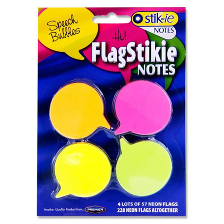 Stik-ie Stiky Notes - 228 Sheets - Neon Speech Bubbles - Pack of 4-Sticky Notes-Stik-ie|StationeryShop.co.uk