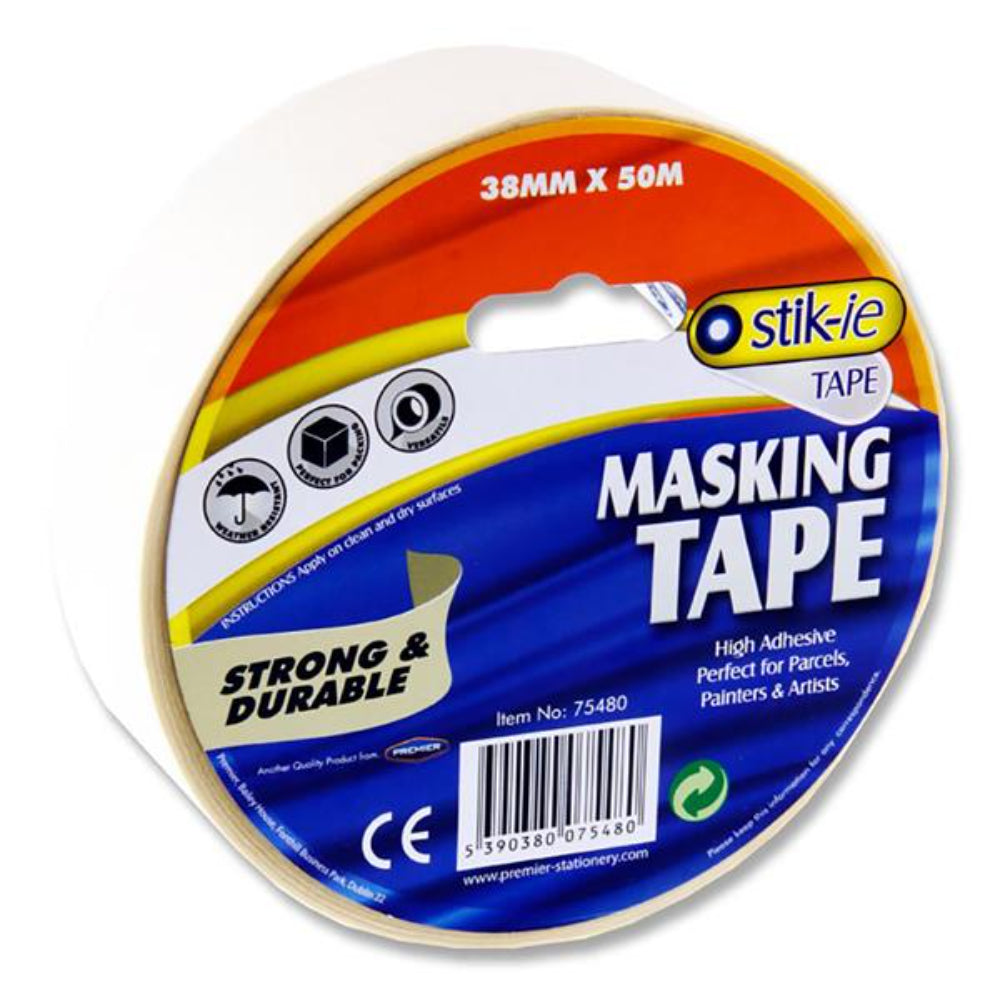 Stik-ie Strong & Durable Masking Tape Roll - 50m x 38mm | Stationery Shop UK