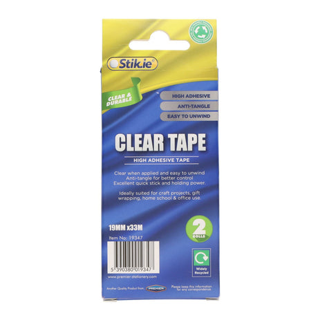 Stik-ie Tape Rolls 30m x 19mm - Clear - Pack of 2