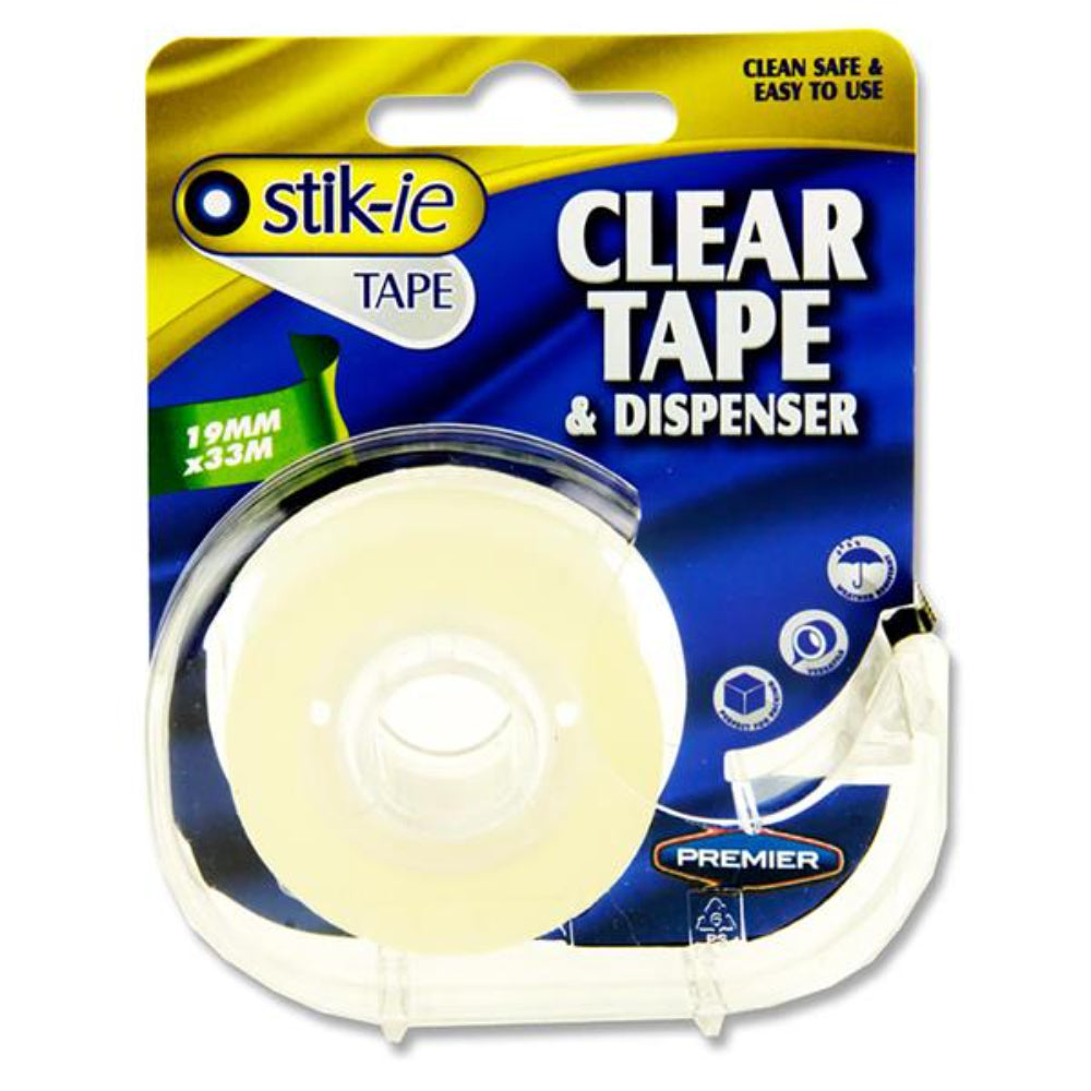 Stik-ie Tape with Dispenser - 33m x 19mm - Clear | Stationery Shop UK