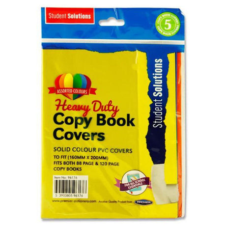 Student Solutions 160x200mm Heavy Duty Copy Book Covers - 5 Solid Colours - Pack of 5