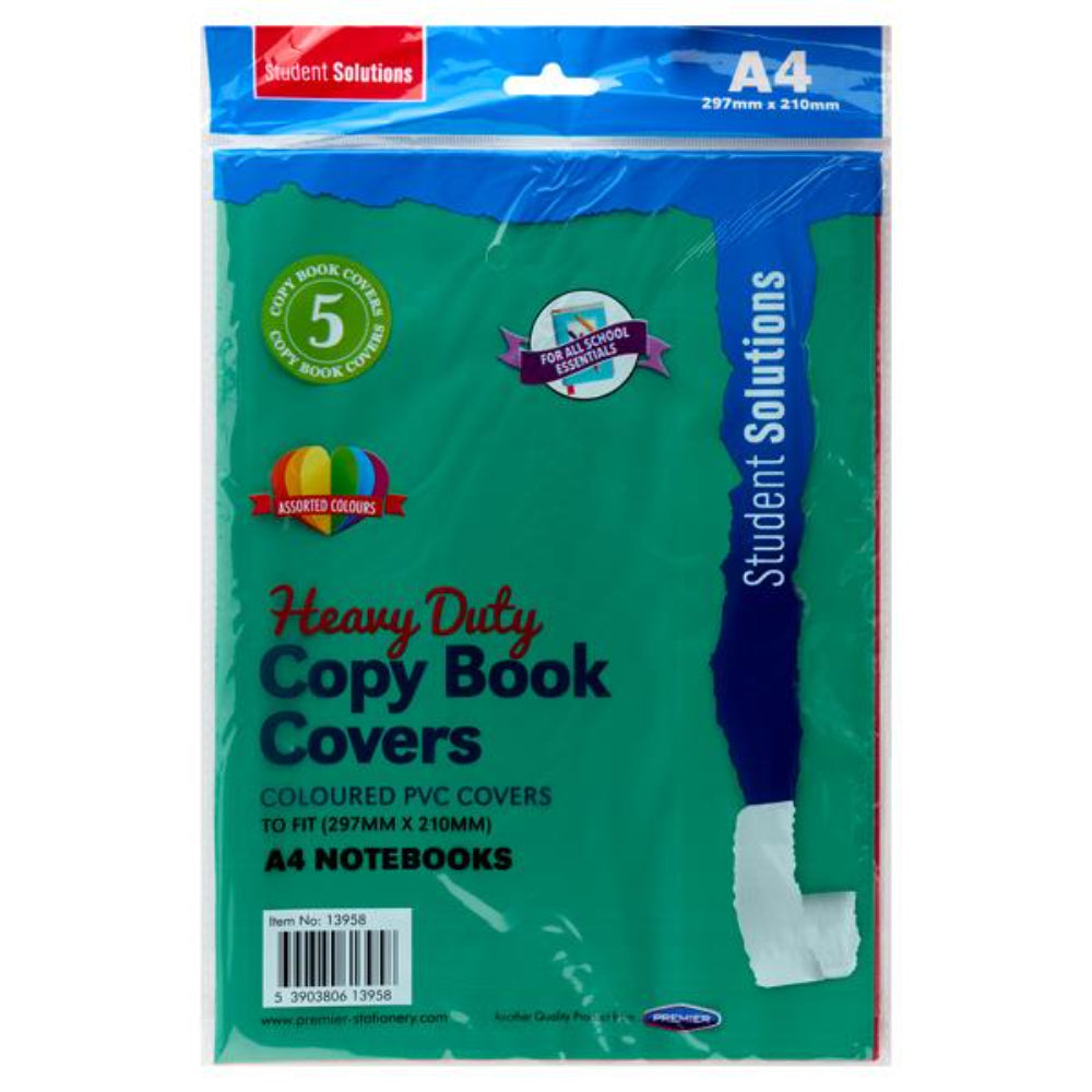 Student Solutions A4 Heavy Duty Copy Book Covers - 5 Colours - Pack of 5 | Stationery Shop UK
