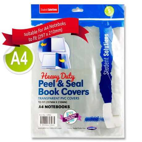 Student Solutions A4 Heavy Duty Peel & Seal Book Covers - Pack of 5 | Stationery Shop UK