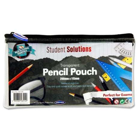 Student Solutions Transparent Pencil Case - 200mm x 115mm - Black-Pencil Cases-Student Solutions|StationeryShop.co.uk