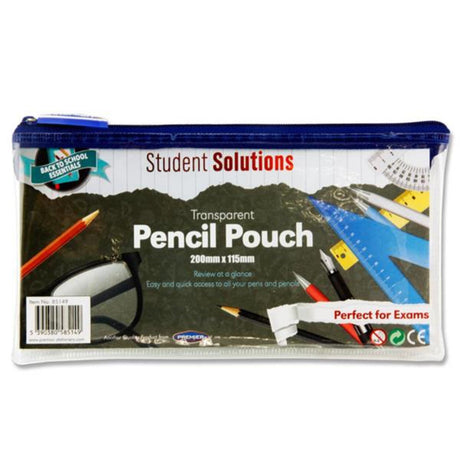 Student Solutions Transparent Pencil Case - 200mm x 115mm - Blue | Stationery Shop UK