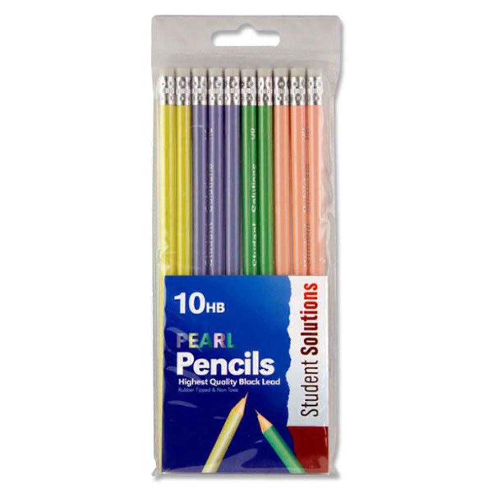 Student Solutions Wallet of 10 HB Eraser Tipped Pencils - Pearl | Stationery Shop UK