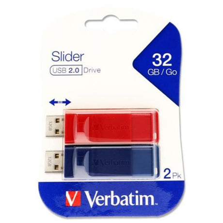 Verbatim Store'n Go USB Slider USB 2.0 Drive - 32 GB - Pack of 2 | Stationery Shop UK