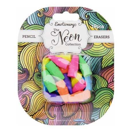 Emotionery Pencil Top Erasers - Neon Collection - Pack of 18