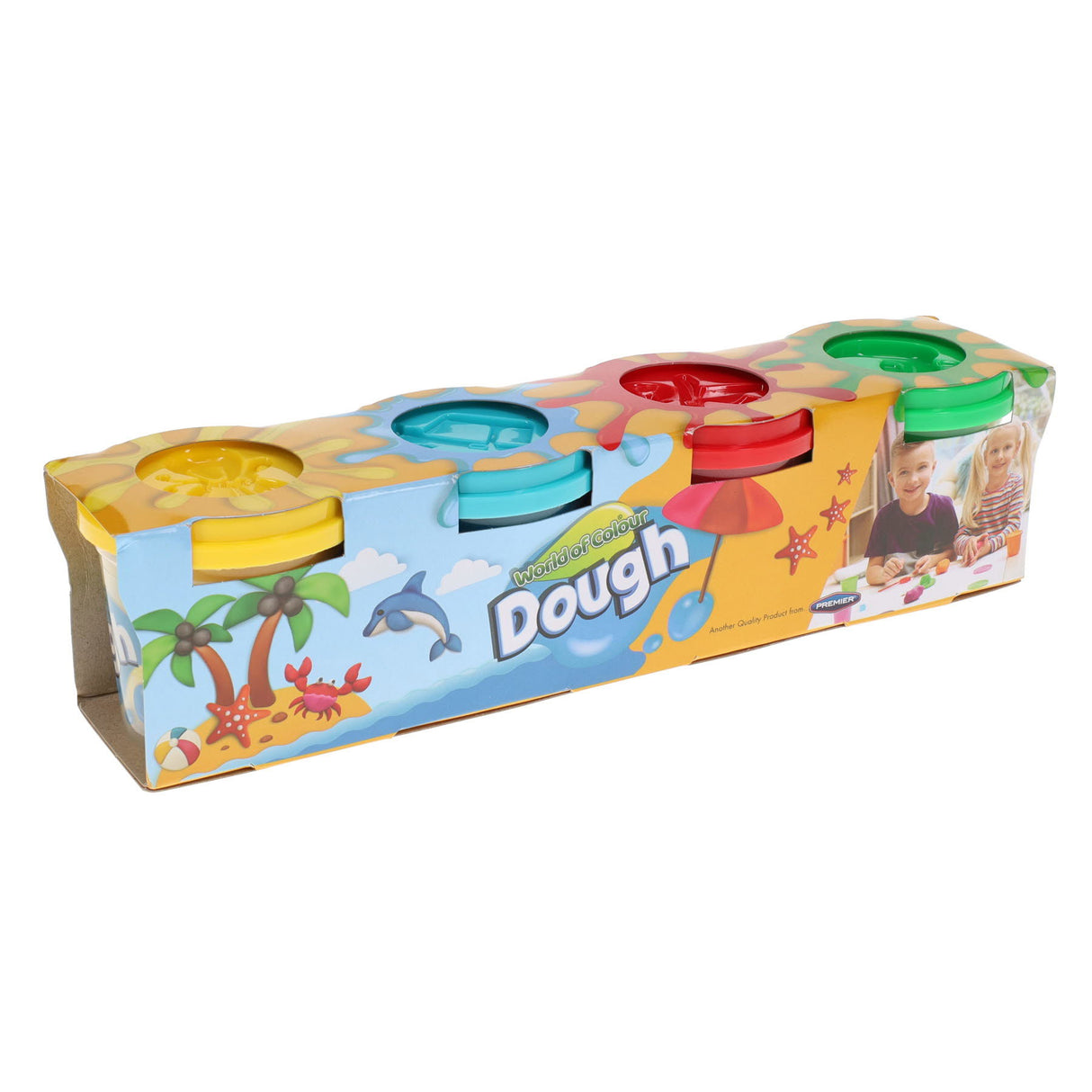 World of Colour Play Dough Pots with 4 Moulds on Caps - Pack of 4