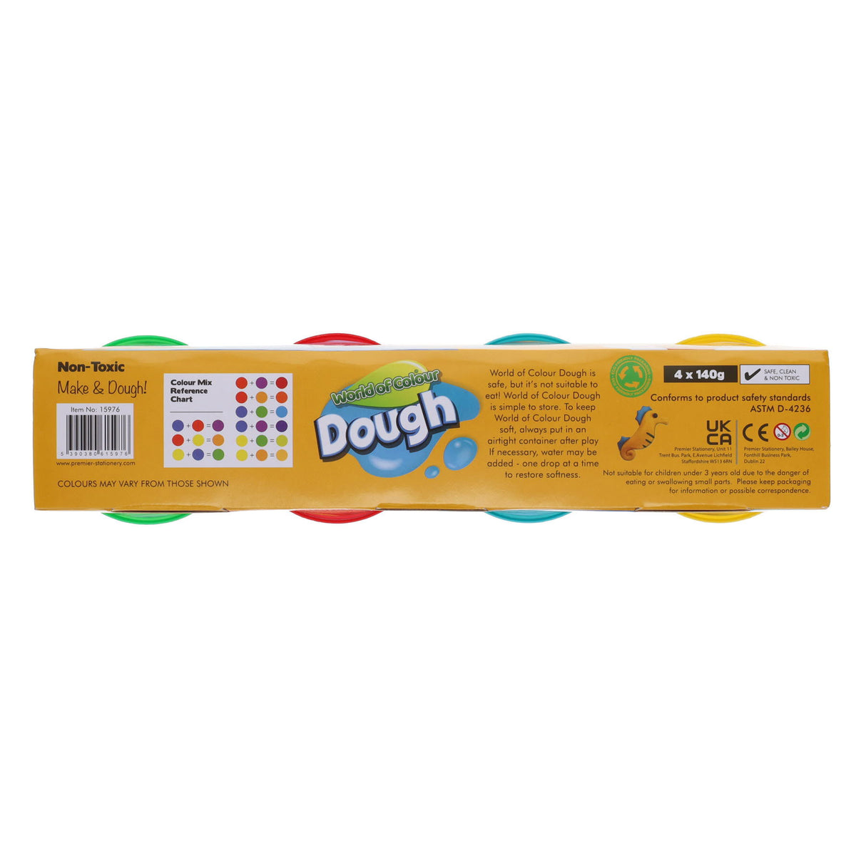 World of Colour Play Dough Pots with 4 Flat Moulds on Caps - Pack of 4 | Stationery Shop UK