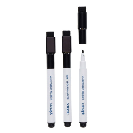 Premier Office Dry Wipe Markers with Eraser - Black - Pack of 3