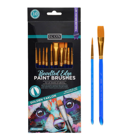 Icon Paint Brushes for Professionals - Golden Taklon - 10 Pieces