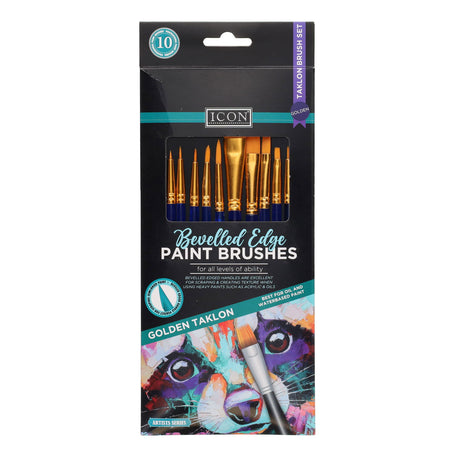 Icon Paint Brushes for Professionals - Golden Taklon - 10 Pieces