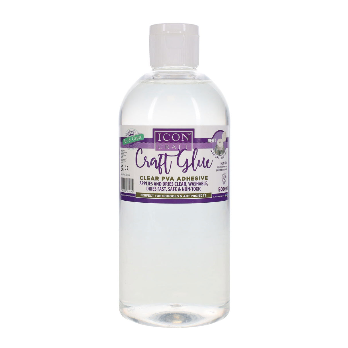 Icon Clear Craft Glue - Dries Fast & Clear, Washable - 500ml Bottle