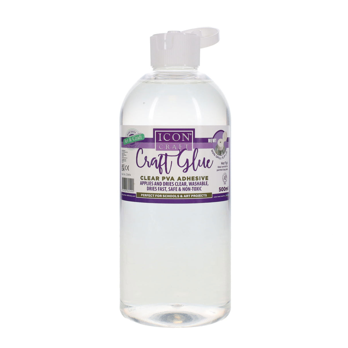 Icon Clear Craft Glue - Dries Fast & Clear, Washable - 500ml Bottle