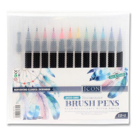 Icon Watercolour Brush Pens with Water Brush - Pack of 12