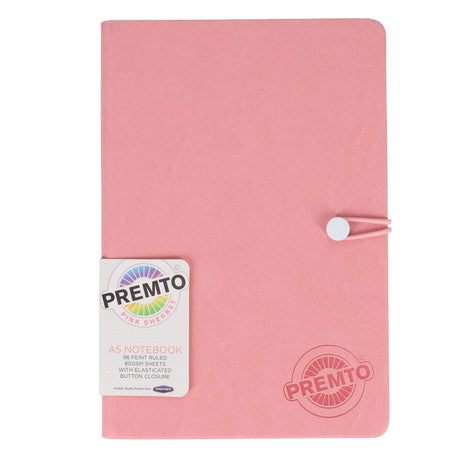 Premto Pastel A5 PU Leather Hardcover Notebook with Elastic Closure - 192 Pages - Pink Sherbet