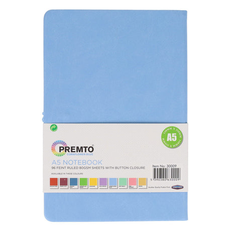 Premto Pastel A5 PU Leather Hardcover Notebook with Elastic Closure - 192 Pages - Cornflower Blue