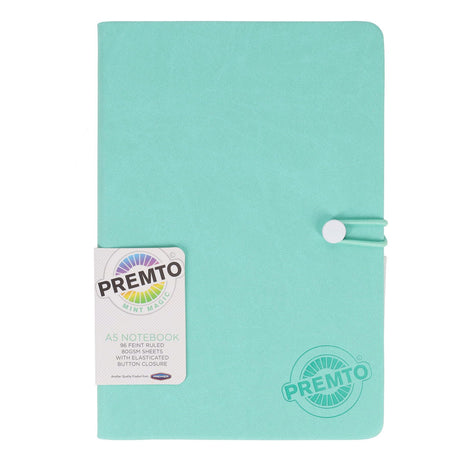 Premto Pastel A5 PU Leather Hardcover Notebook with Elastic Closure - 192 Pages - Mint Magic Green