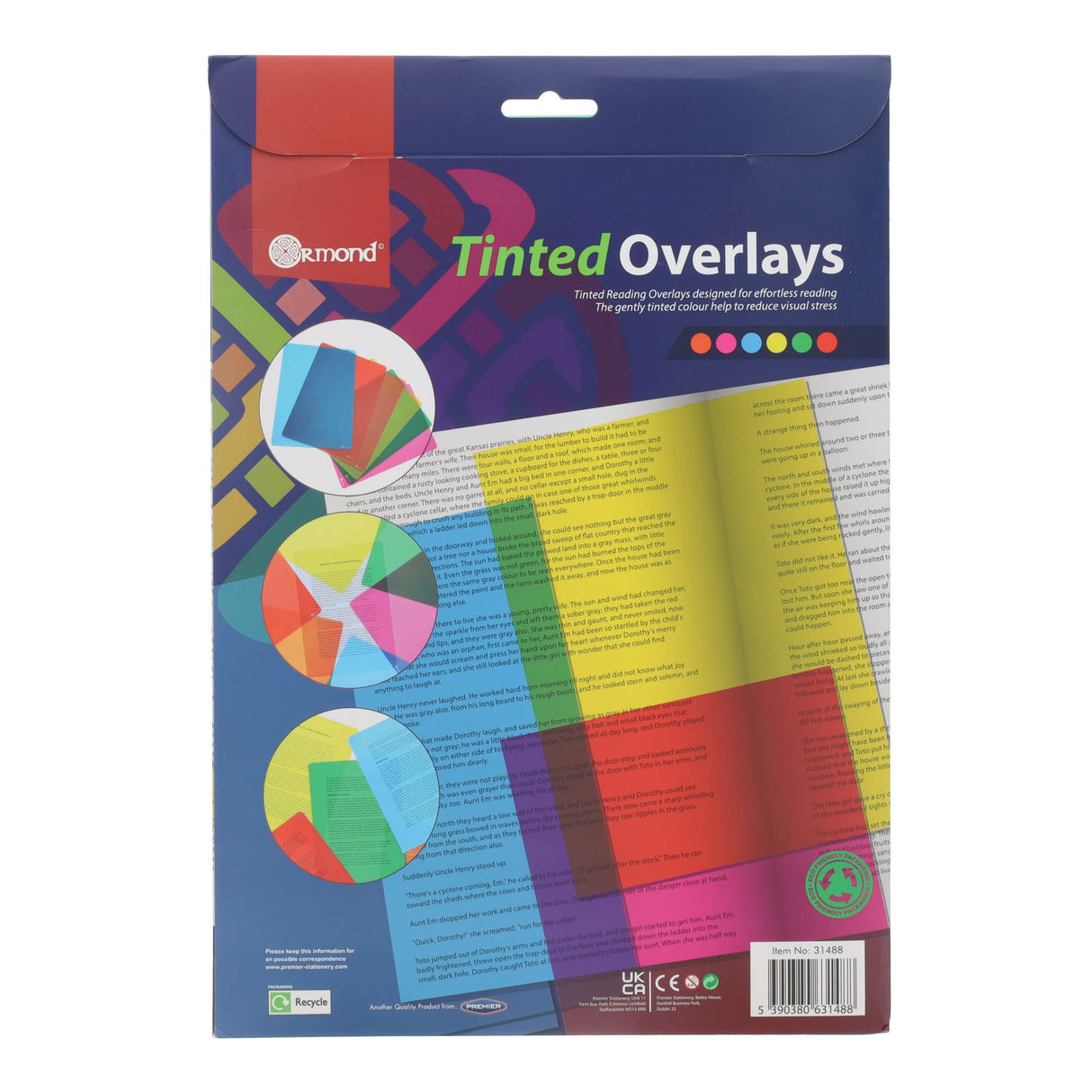 Ormond A4 Visual Memory Aid Tinted Overlays - Set of 6