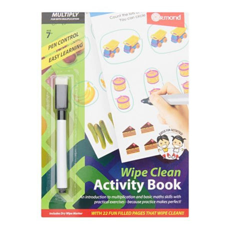 Ormond A5 Wipe Clean Activity Book with Pen - 22 Pages - Multiply | Stationery Shop UK