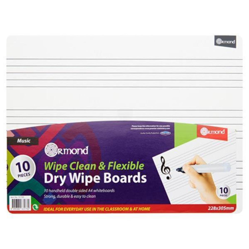 Ormond Dry Wipe Board - Ruled for Music - 228x305mm - Music - Pack of 10