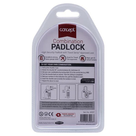 Concept Proactive Padlock Combo Black - 3 Code