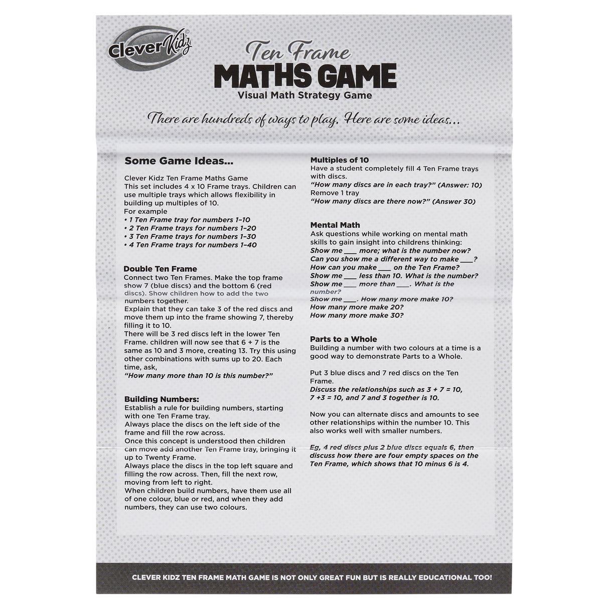 Clever Kidz Ten Frame Maths Game - 44 Pieces | Stationery Shop UK