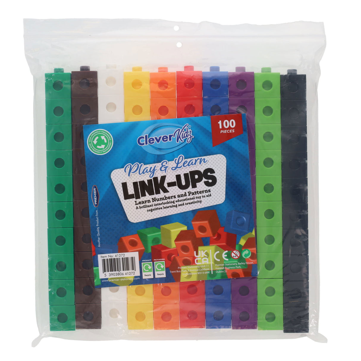 Clever Kidz Coloured Linking Cubes - Pack of 100