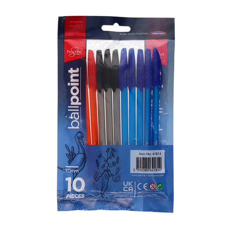 Pro:Scribe Ballpoint Pen - Assorted Colours - Pack of 10