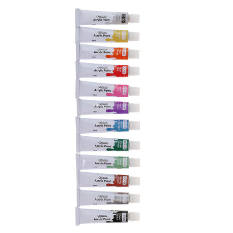 Icon Metallic Acrylic Paint Tubes - 12ml - Pack of 12