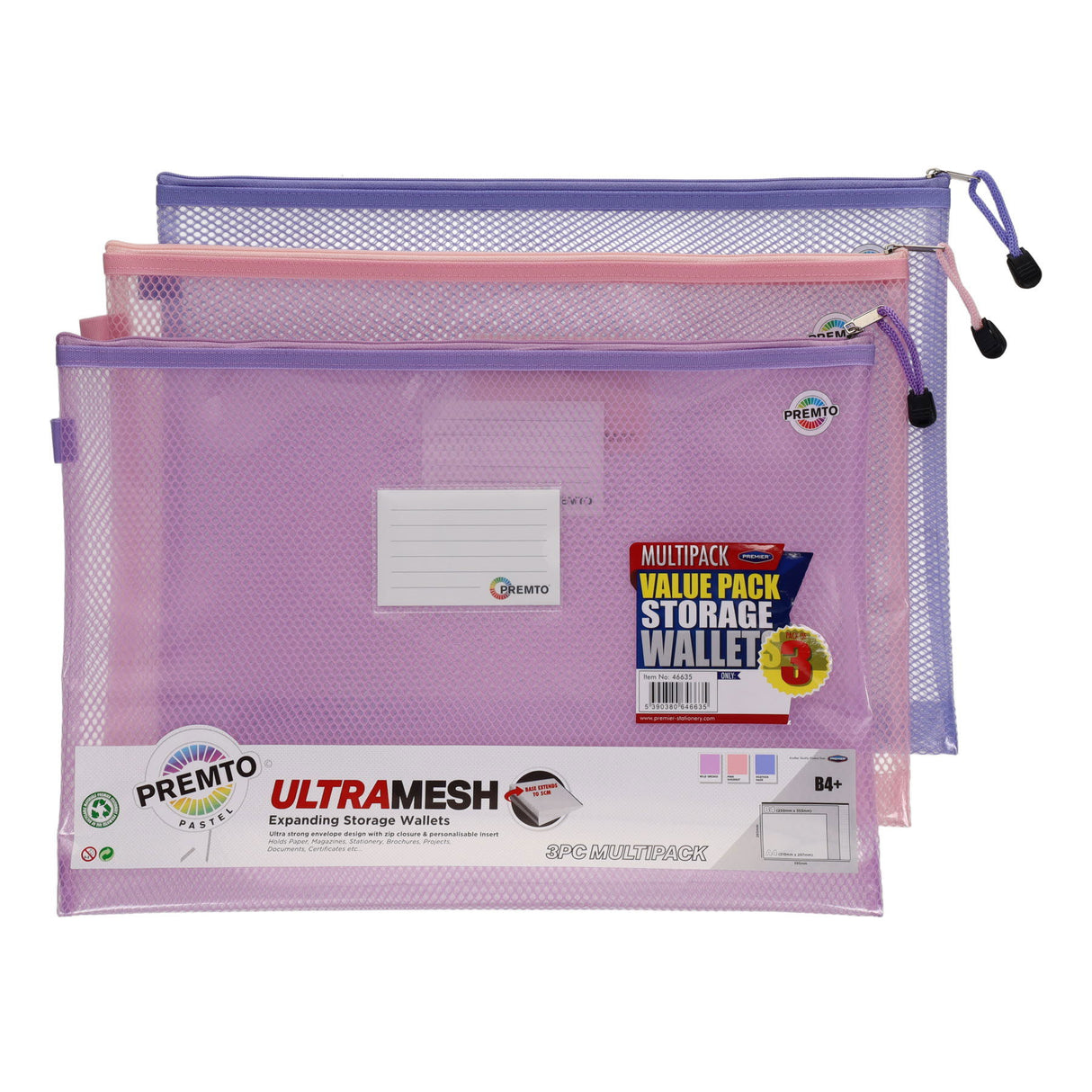 Premto Multipack | Pastel B4+ Ultramesh Expanding Wallet - Pack of 3