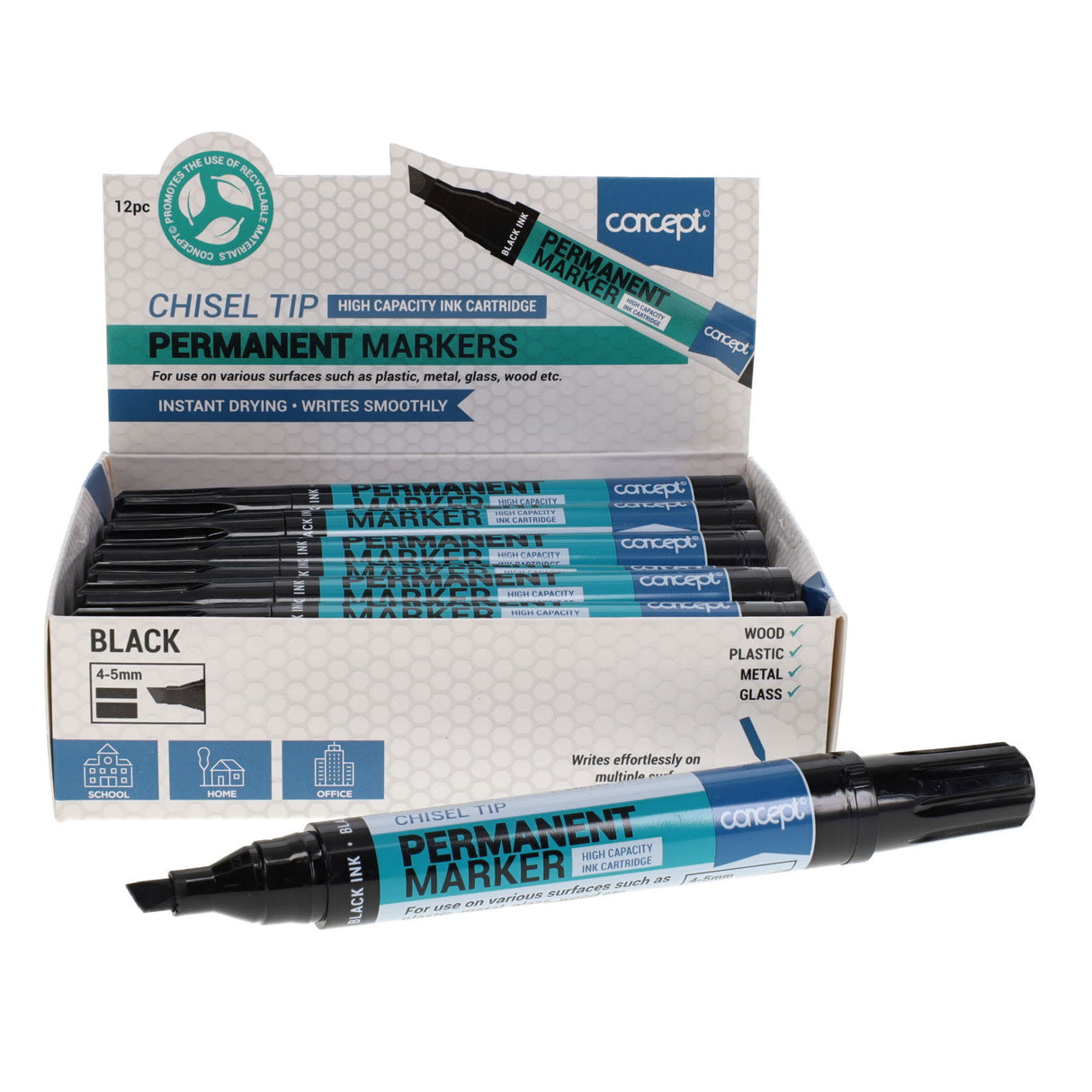 Concept Chisel Tip Permanent Marker - Black - Box of 12