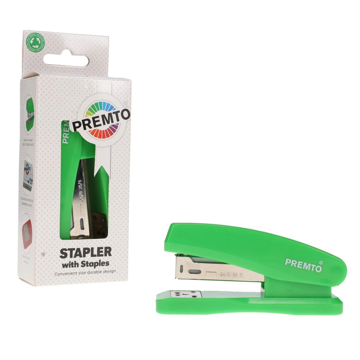 Premto Desk Top Stapler with 1000 Staples - 26/6 - Caterpillar Green