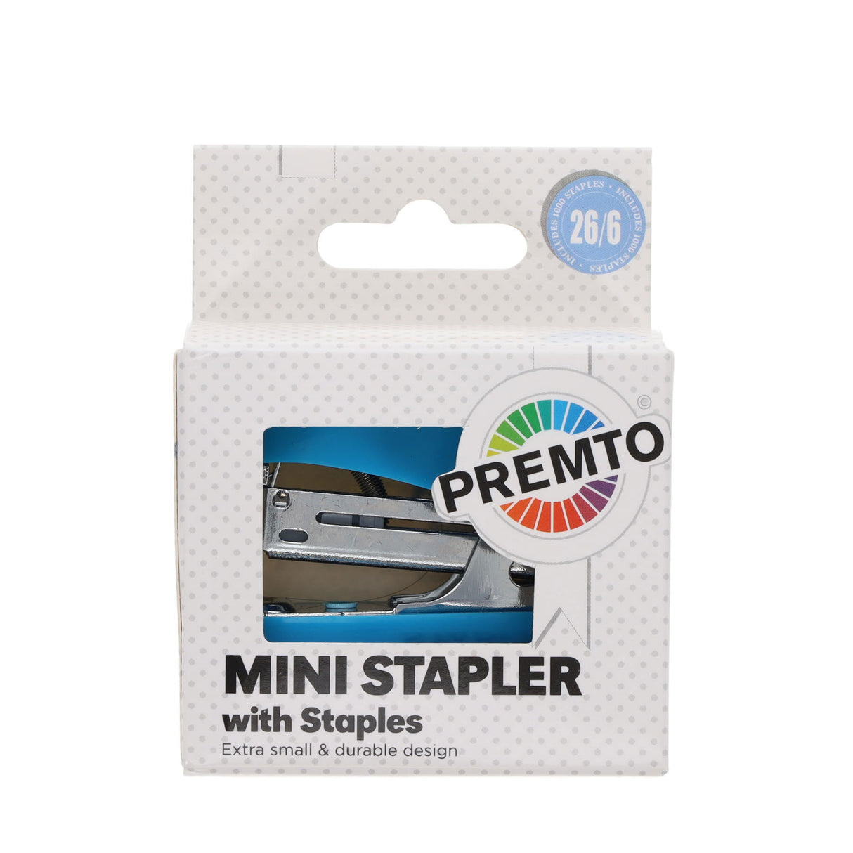 Premto Mini Stapler with 1000 Staples - 26/6 - Printer Blue