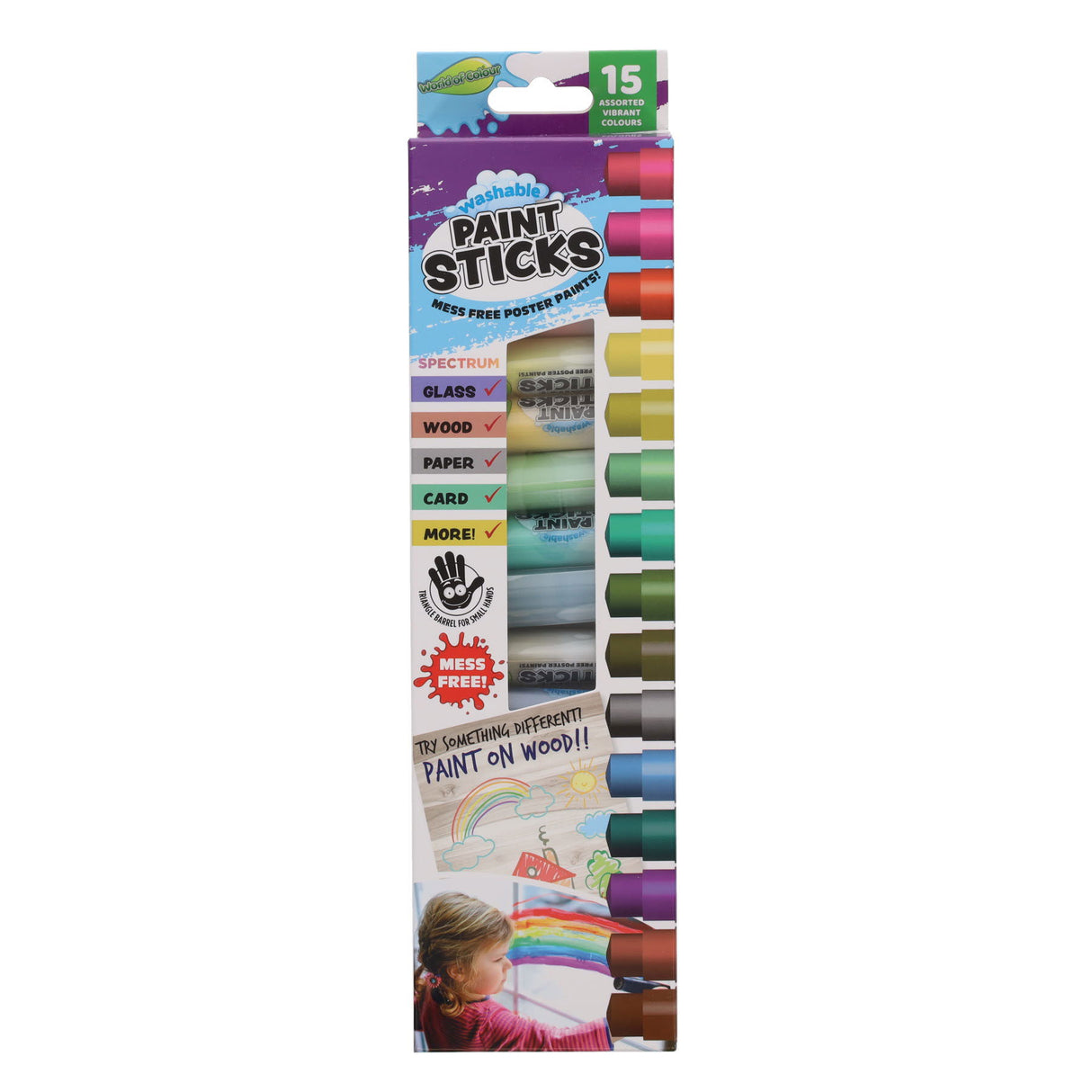 World of Colour Washable Poster Paint Sticks - Pastel - 5g - Pack of 15