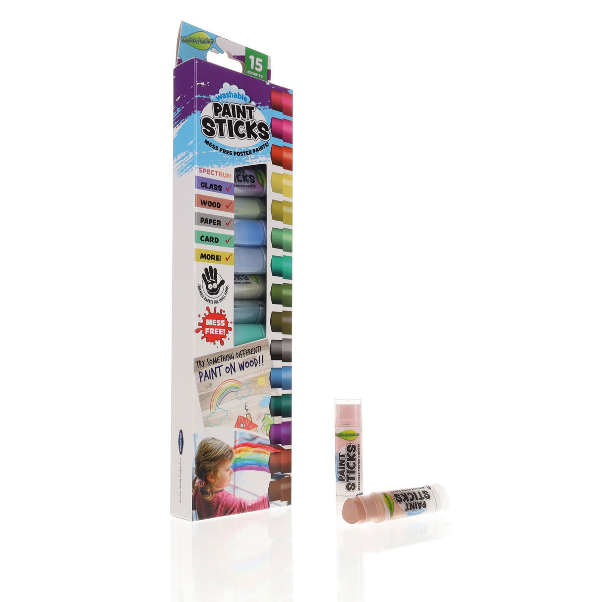 World of Colour Washable Poster Paint Sticks - Pastel - 5g - Pack of 15